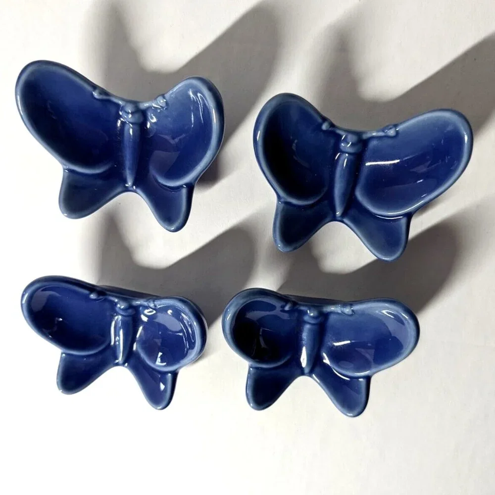 Crate & Barrel Ceramic Blue Butterfly Chopstick Rests 4pcs, Japan, Discontinued